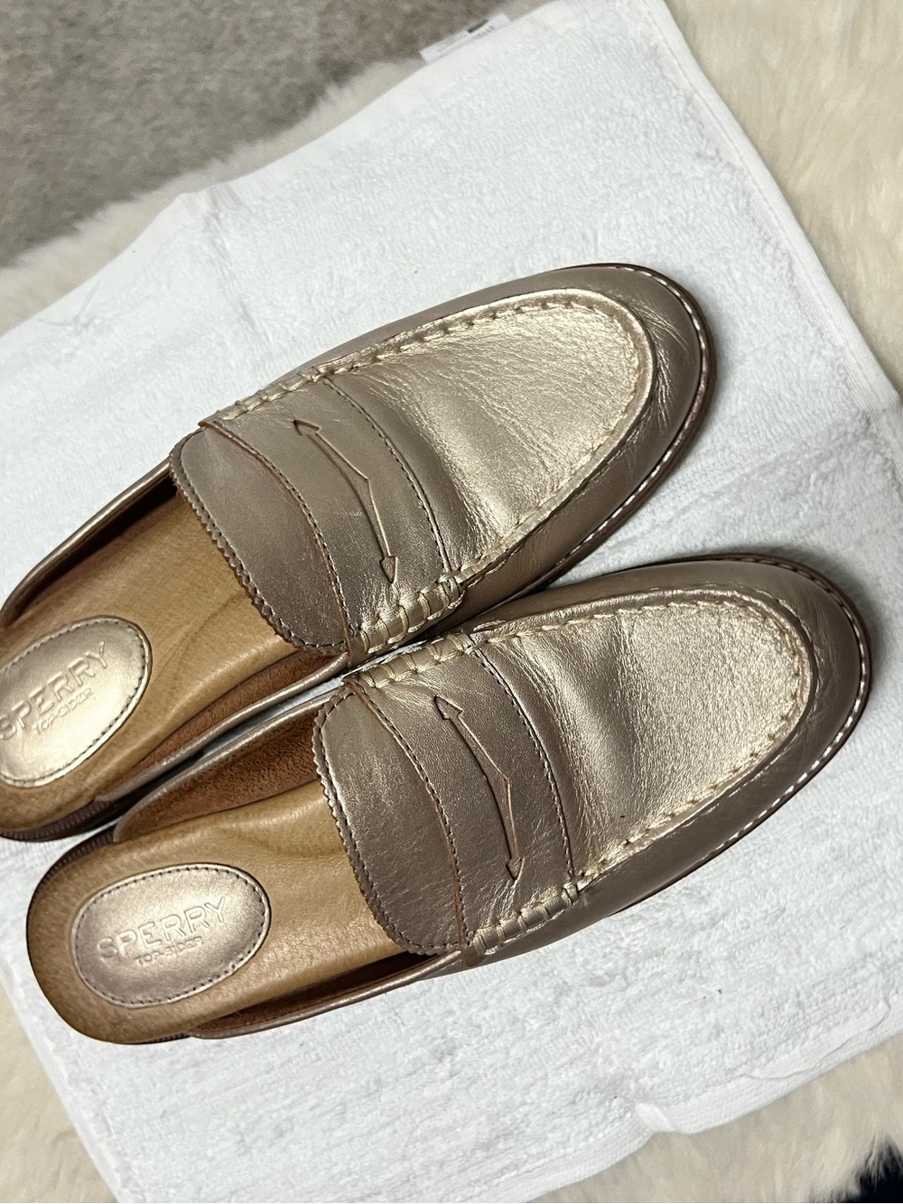 Sperry Women’s Metallic Taupe Penny Loafer Mule